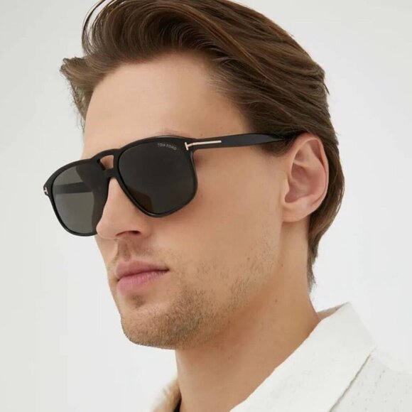 Tom Ford Men Sunglasses Shiny Black Smoke Pilot FT1000/S PIERRE 01A BRAND NEW - Picture 12 of 13